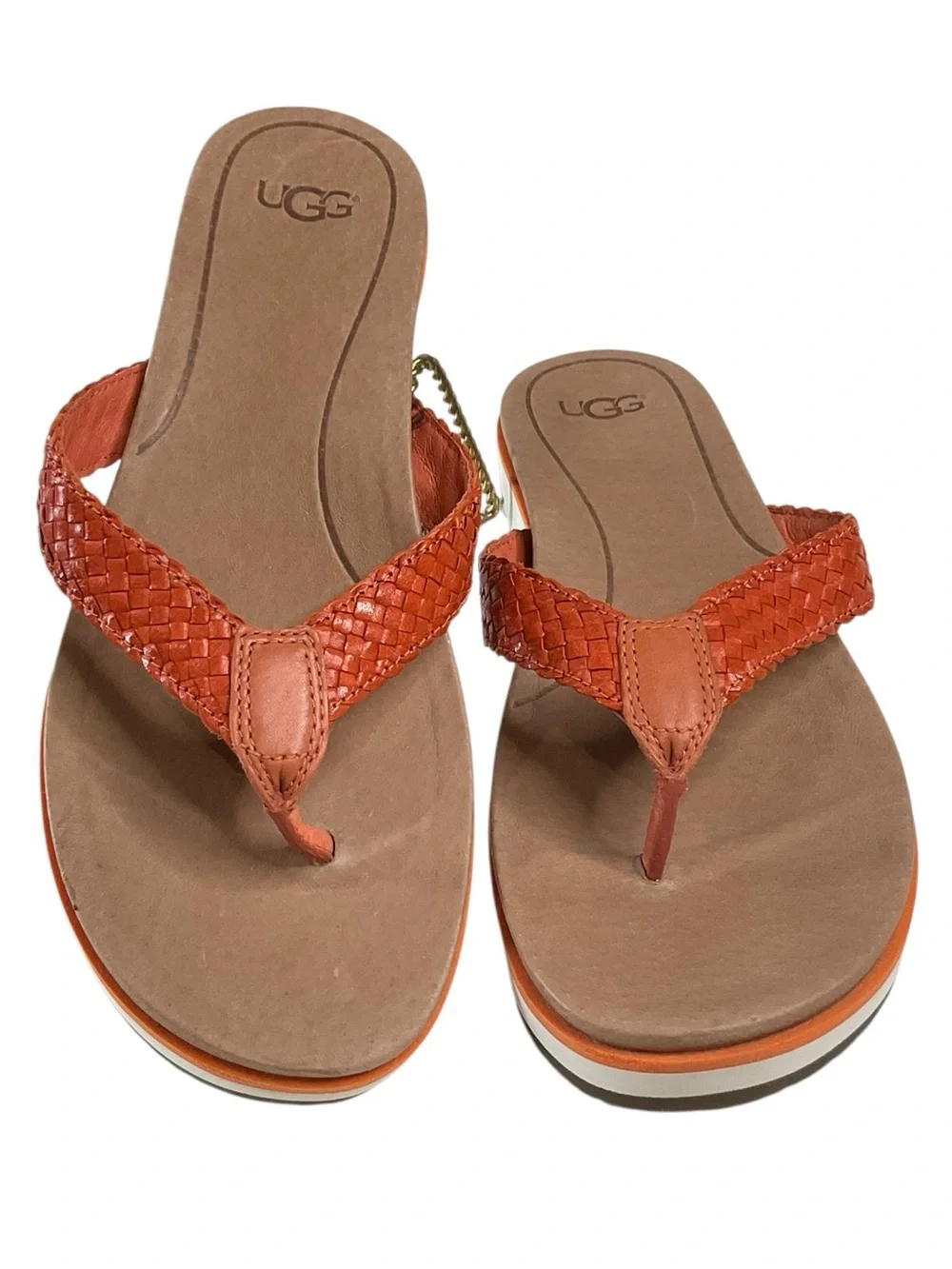 UGG Lorrie Women's Orange Braided Leather Thong Sandals Size 7